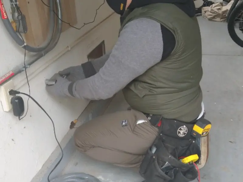 Electrician performing outlet wiring in a Casa Grande garage